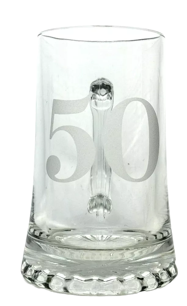 Korbel k 50. narozeninám – skleněný, pískovaný 0,4 l