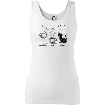 Dámské tričko Jsem nenáročný člověk. Ke štěstí mi stačí sluníčko kafe kočka - Dámské tílko - XL ( Bílá )