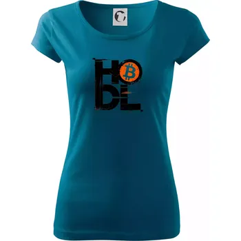 Dámské tričko Hodl velký nápis a logo BTC - Dámské triko Pure - L ( Petrolejová )