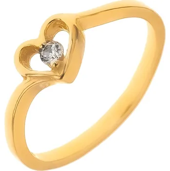 Prsten Argento 72762 Pozlacený stříbrný prsten - srdíčko, čirý kulatý zirkon | Velikost prstenu: 56mm