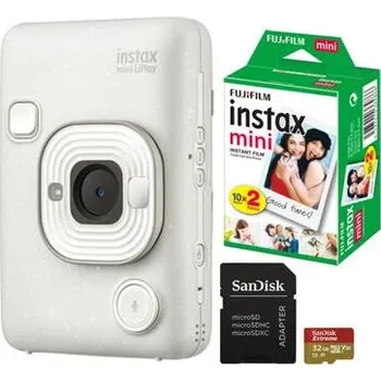 Fujifilm instax mini LiPlay™, bílá + Colorfilm (20ks) + 32 GB microSD + adaptér