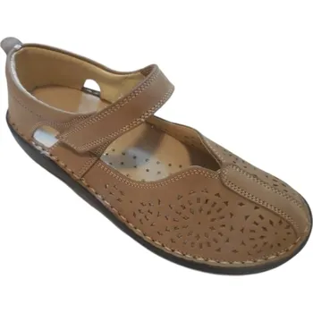 Dámské baleríny MufObuv Muf 8805 kožená perforovaná balerina šíře H béžová Barva: Béžová, Velikost: 38