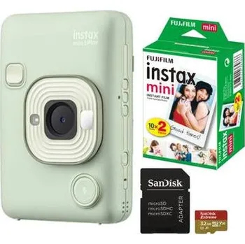 Fujifilm instax mini LiPlay™, zelená + Colorfilm (20ks) + 32 GB microSD + adaptér