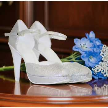 Dámské lodičky Třpytivé svatební boty s otevřenou špičkou - stříbrné Velikost obuvi: 34