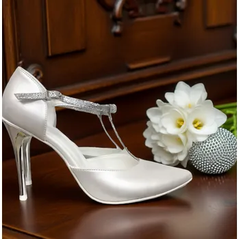 Dámské lodičky Svatební boty se stříbrným zapínáním, bílé Velikost obuvi: 37