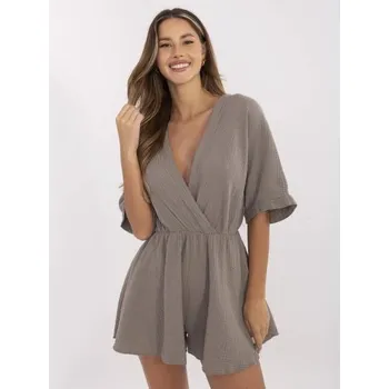 Dámský overall Mušelínové šaty s překříženým výstřihem tmavě béžové