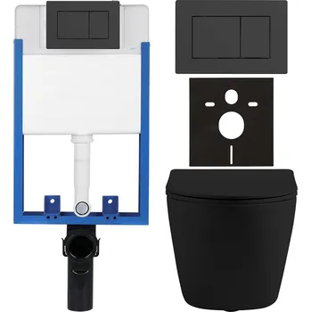 WC sada CERANO - Kompletní podomítkový WC set Lite/Cesso - černá matná - WC tlačítko Classic, černé matné - k zazdění - 49x36 cm