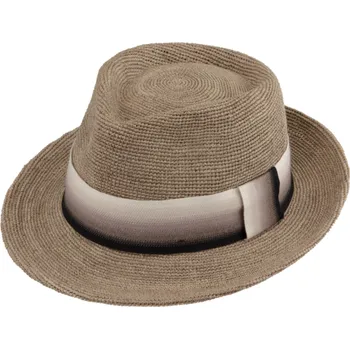 Klobouk Fiebig - Headwear since 1903 Trilby Raffia - slaměný taupe klobouk s barevnou stuhou Velikost: 59 cm (L)