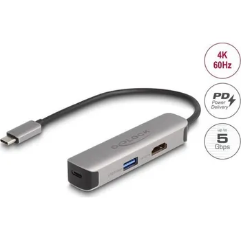 Datový kabel Delock Adaptér USB Type-C™ na HDMI 4K, 60 Hz, s PD USB Typu-A a USB Type-C™ Data + PD 92 W 61060