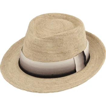 Klobouk Fiebig - Headwear since 1903 Trilby Raffia - slaměný béžový klobouk s barevnou stuhou Velikost: 59 cm (L)