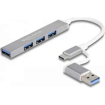 USB hub Delock 4 portový tenký USB Hub s USB Type-C™ nebo USB Typu-A na 3 x USB 2.0 Typ-A samice + 1 x USB 5 Gbps Typ-A samice 64214