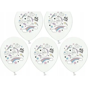 Balónek BALÓNKY BÍLÝ JEDNOROŽEC S DUHOU 30cm 5ks