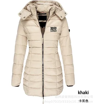 Dámská parka Dámská zimní bunda s kapucí – teplý prošívaný kabát s podšívkou Barva: Khaki, Velikost: L