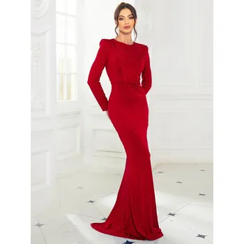 Dámské šaty Formální šaty s rukávy, ramenní vycpávky, mořská panna Barva: Červená, Velikost: S
