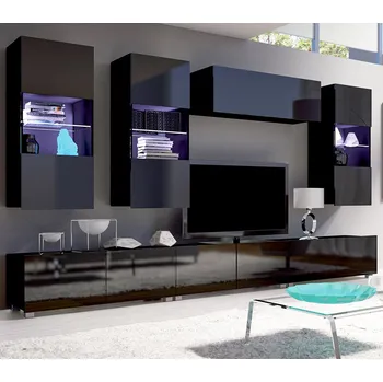 Obývací stěna Obývací stěna CALABRINI c | 300 cm | 7 dílů L | černá lesk