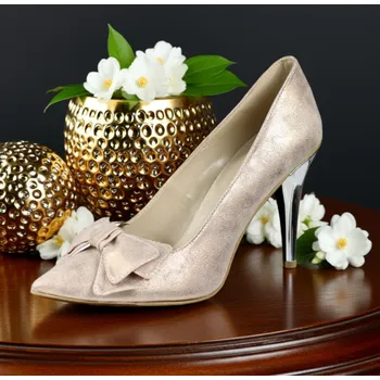 Dámské lodičky Svatební lodičky s mašlí - rose gold Velikost obuvi: 34