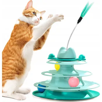 Hračka pro kočku Hračka Mersjo věž s míčky a peřím na pružině