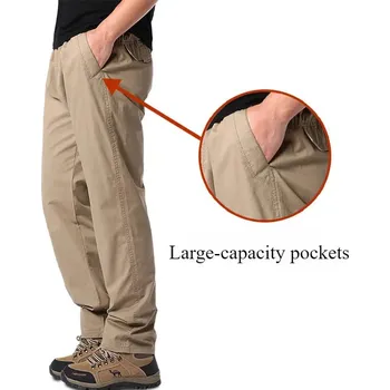 Pánské kalhoty Pánské bavlněné cargo kalhoty – elastický pas, volný střih Barva: Khaki, Velikost: 4XL