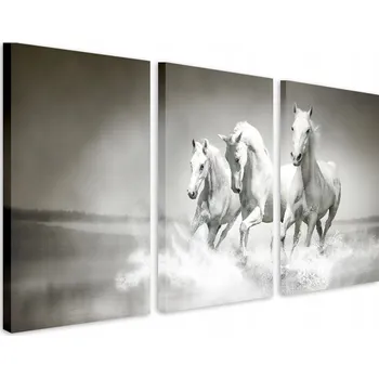 Obraz Obrazy na plátně do obýváku Triptych na zeď Cválající koně 90x180