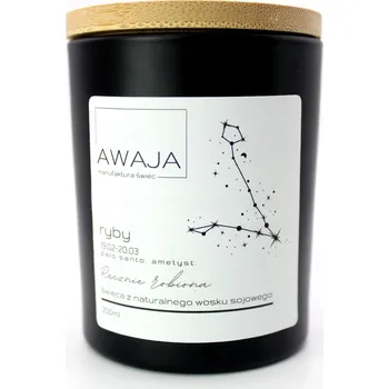 Svíčka Zodiakální svíčka Ryby – černá, sójová, vonná, ruční výroba, dárek