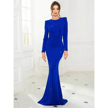 Dámské šaty Formální šaty s rukávy, ramenní vycpávky, mořská panna Barva: Modrá, Velikost: XL