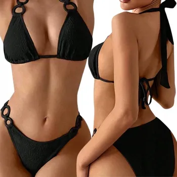 Dámské plavky Dvoudílné plavky bikini zeštíhlující černé vázané dámské XL