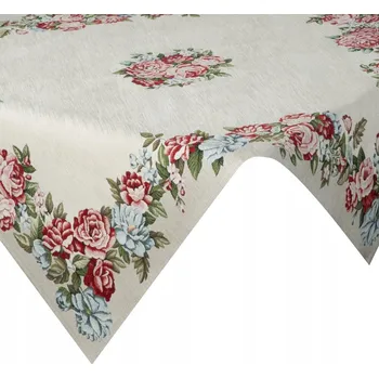 ubrus Dekorační gobelínový ubrus 100x100 Eurofirany přírodní barva s barevnými květinami