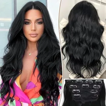 Čelenka PORSMEER Clip in vlasové prodlužování 4 ks dlouhé clip in vlasové prodlužování vlasové prodlužování