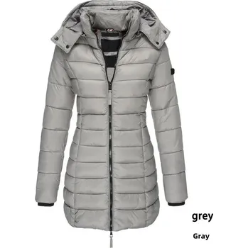 Dámská parka Dámská zimní bunda s kapucí – teplý prošívaný kabát s podšívkou Barva: Šedá, Velikost: XL