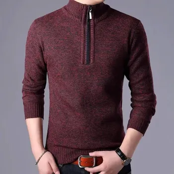 Pánský svetr Pánský zateplený rolák – silný úplet, se zipem Barva: Vínová, Velikost: M