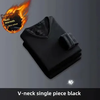 Zateplené pánské tričko s dlouhým rukávem – termo vrstva Velikost: 4XL, Barva (Varianta): V-neck Black