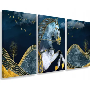 Obraz Moderní Obraz na plátně Nástěnná dekorace do obýváku Kůň ve zlatě 90x180