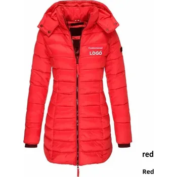 Dámská parka Dámská zimní bunda s kapucí – teplý prošívaný kabát s podšívkou Barva: Červená, Velikost: L