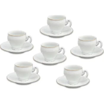 Thun 1794 Bernadotte, šálky a podšálky kávové, 170 ml, zlatá linka, bílý porcelán, Thun, 6 ks
