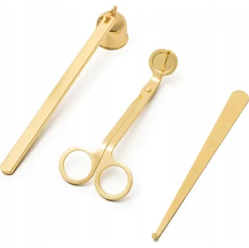 Svíčka Sada příslušenství pro svíčky, zhasínač, nůžky, tyčinka, zlatá