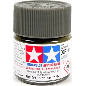 MODELÁŘSKÁ BARVA AKRYLOVÁ OLIVOVÁ MATNÁ TAMIYA 10ml XF-74 OLIVE DRAB JGSDF