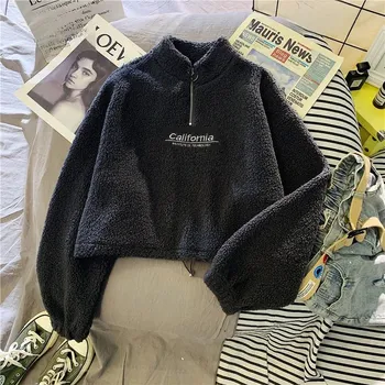 Dámská mikina Dámská zateplená mikina s límečkem – krátký model na zimu Barva: Černá, Velikost: 2XL