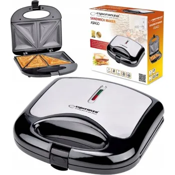 Toustovač TOASTOVAČ NA SENDVIČE ESPERANZA ASIAGO 1000W STŘÍBRNÝ S PROTISKLUZOVÝMI NOŽIČKAMI