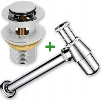 Sifon SADA: VÝPUSTNÝ VENTIL CLICK-CLACK SE PŘEPADEM STŘÍBRNÝ + UMYVADLOVÝ SIFON K UMYVADLU