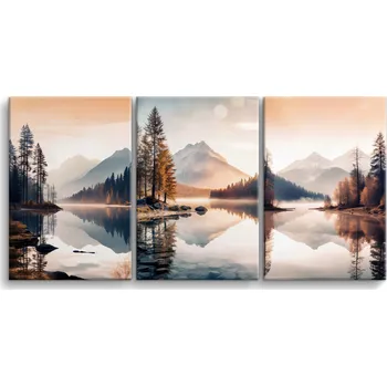 Obraz Obrazy na plátně do obýváku Východ slunce nad jezerem, horská krajina 90x180 cm