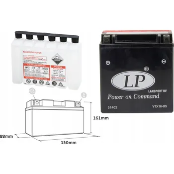 Motobaterie LANDPORT AKUMULÁTOR YTX16-BS (MA LTX16-BS) 12V 14AH 152X88X161 BEZÚDRŽBOVÝ