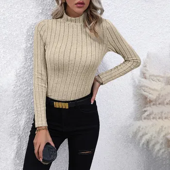 Pánské tričko Dámské tričko s dlouhým rukávem – úzký střih, stojáček Barva: Khaki, Velikost: 2XL