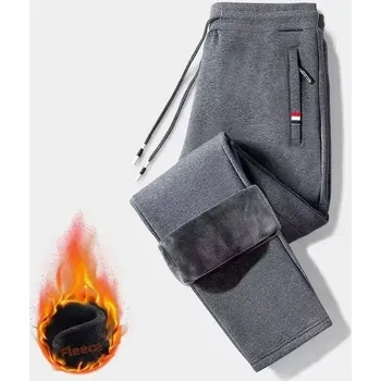 Pánské teplé kalhoty s fleecem – zimní volný střih, zip a kapsy Velikost: 3XL, Barva (Varianta): [Gray straight] non-inverted Velvet