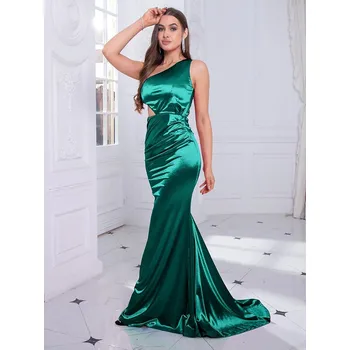 Dámské šaty Šaty na jedno rameno, bez rukávů, pružný materiál Barva: Zelená, Velikost: M