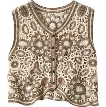 Dámská vesta Dámská vesta – háčkovaný boho styl, barevný vzor Barva (Varianta): 8 Khaki