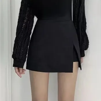 Dámská sukně áčková mini sukně – vysoký pas, rozparek, plus size Barva: Černá, Velikost: S