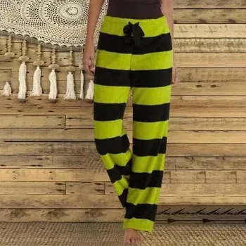 Best Fashion Zimní tepláky Grinch – pruhované vánoční domácí kalhoty Zelená L