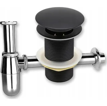 Sifon SADA: ZÁTKA KLIK-KLAK BEZ PŘEPADU ČERNÁ + UMYVADLOVÝ SIFON K UMYVADLU