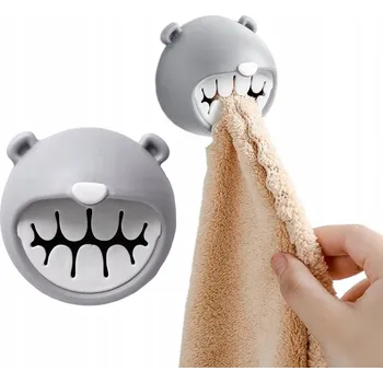 Věšák VĚŠÁK DRŽÁK NA RUČNÍK BEZ VRTÁNÍ ZASUNOVACÍ PRO DĚTI MEDVÍDEK MÍŠA ZUBY