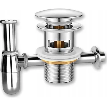 Sifon SADA: VÝPUSTNÝ VENTIL CLICK-CLACK SE PŘEPADEM STŘÍBRNÝ + UMYVADLOVÝ SIFON K UMYVADLU